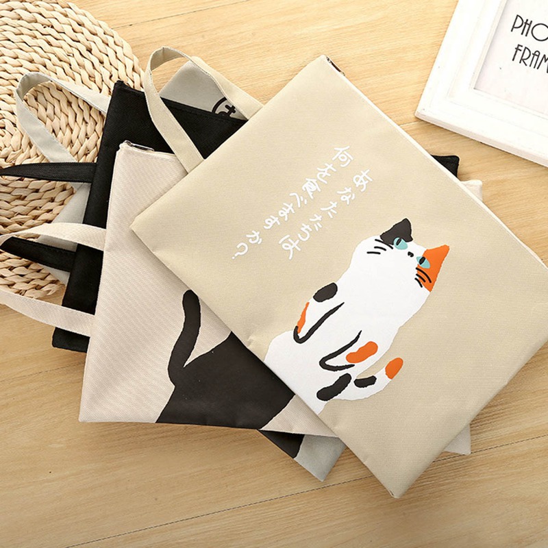 카와이 A4 문서 가방 고양이 폴더 가방, 귀여운 카와이 대용량 옥스포드 천 고품질 문서 폴더 학생용 선물